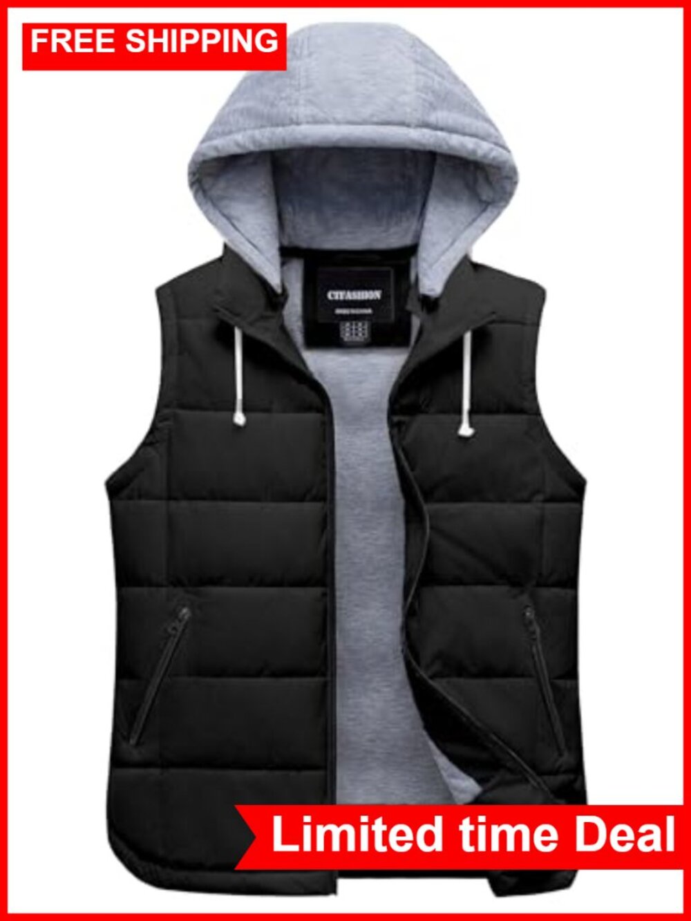 Women's Puffer Vest Sleeveless Quilted Waistcoat with Removable Hood
